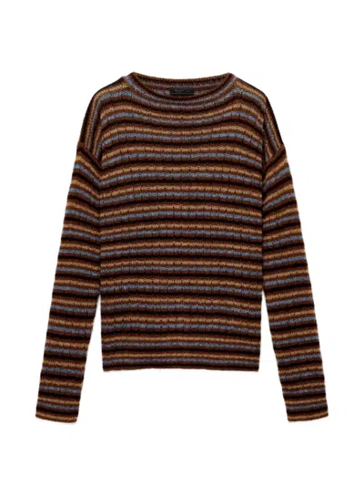 Prada Crew Neck Wool Sweater Horizontal Stripes In Brown