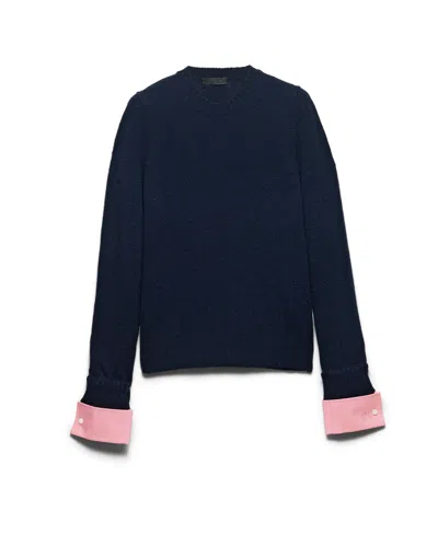 Prada Shetland Wool Crew-neck Sweater In Navy