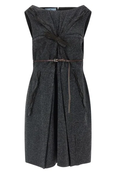 Prada Dark Grey Flannel Dress In Black
