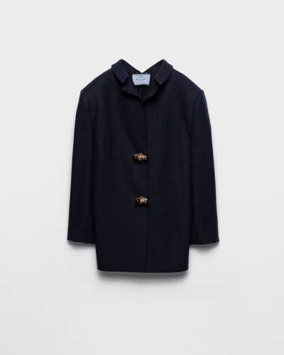 Prada Shetland Wool Jacket With Jewel Buttons In Blue