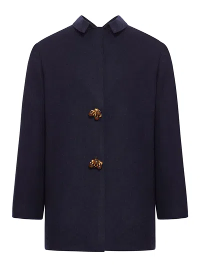 Prada Shetland Wool Jacket With Jewel Buttons In Blue