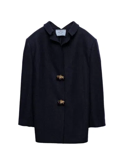 Prada Shetland Wool Jacket With Jewel Buttons In Black