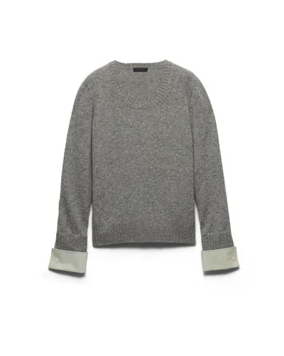 Prada Shetland Wool Scoop-neck Sweater In Grey