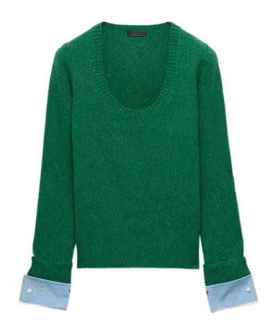 Prada Shetland Wool Wide-neck Sweater In Green