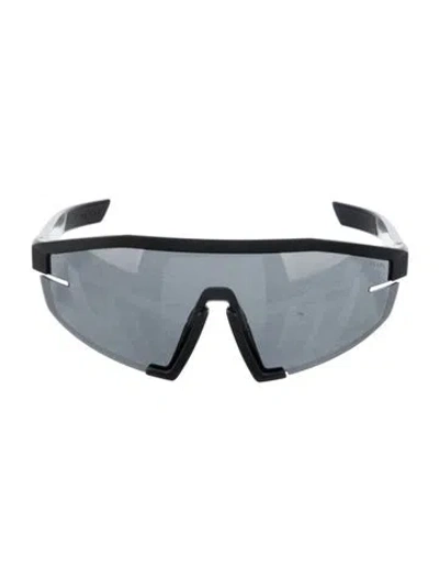 Pre-owned Prada Shield Mirrored Sunglasses In Black