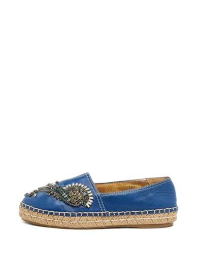 Pre-owned Prada Shimmer Crystal Espadrille Flats In Blue