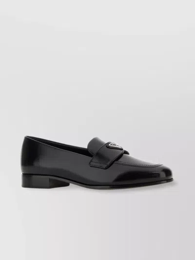 Prada Shiny Penny Loafers Stitched Detailing In Black