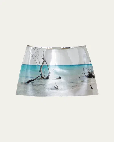 Prada Shiny Printed Leather Mini Skirt In Argento