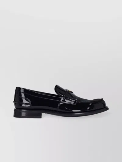 Prada Shiny Round Toe Loafers In Black