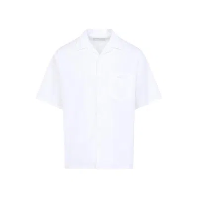 Prada Short-sleeve Tailored Cotton Shirt With Classic Pocket In White