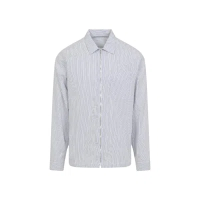 Prada Striped Point Collar Shirt Chest Pocket Long Sleeves In Blue