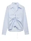 Prada Ruched Laced Collared Blouse In Blue