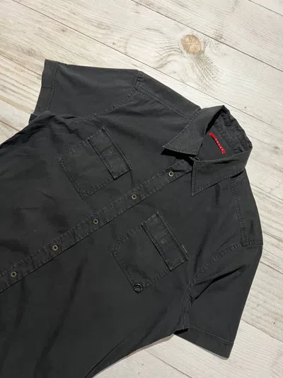 Pre-owned Prada Shirt Buttons Ups Short Sleeve Logo Luxury Vintage In Black