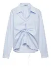 Prada Long Sleeve Collared Button Front Top In Blue