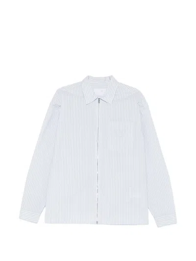 Prada Striped Shirt Zip Front Point Collar In White