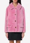 Prada Single-breasted Shearling Jacket In Pink