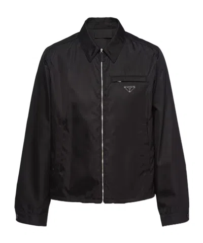 Prada Shirt-collar Zip Blouson Jacket In Black
