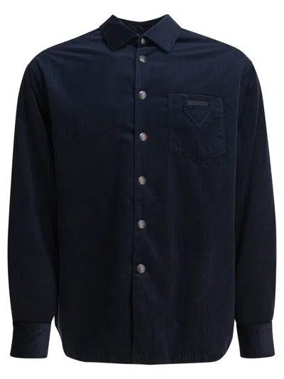 Prada Shirt In Cashmere And Cotton In Blue