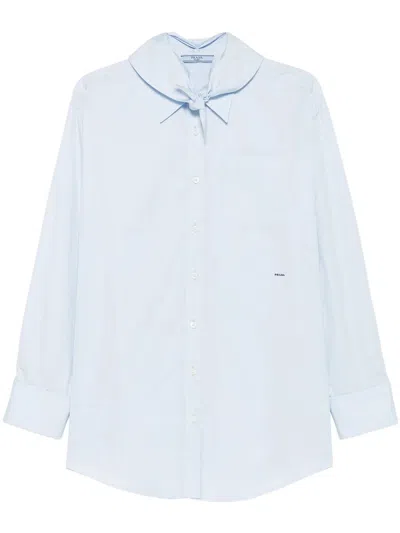 Prada Shirt In Poplin With Knot Detail In Blue