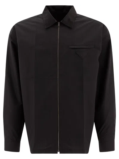 Prada Shirt In Technical Cotton In Black