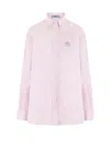 Prada Logo-embroidered Long-sleeved Cotton Shirt In Rosa