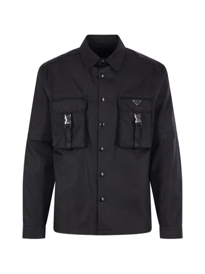Prada Shirt With Buckle And Chest Pockets In Black
