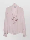 Prada Bow Detail V Neck Long Sleeves Top In Neutral