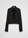 Prada Velvet Bow Crepe De Chine Shirt In Black