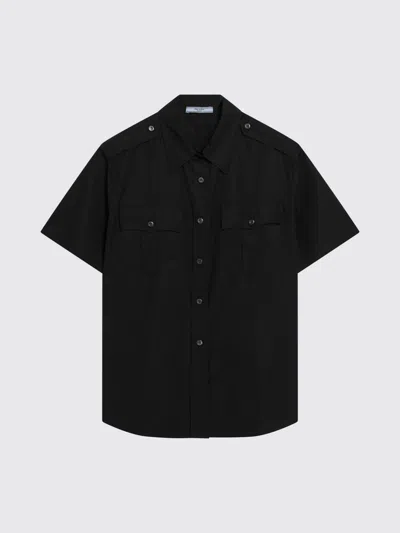 Prada Poplin Short-sleeved Shirt In Black