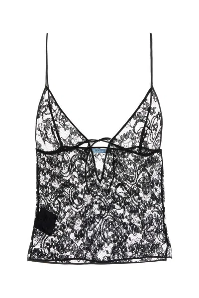 Prada Cropped-top Aus Spitze In Black