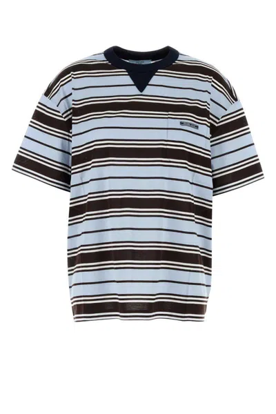 Prada Striped Lisle Cotton T-shirt In Multi