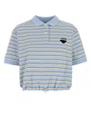 Prada Embroidered Piquet Polo Shirt In Blue