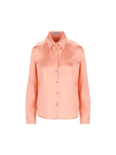 Prada Lapel Long Sleeve Shirt In Pink