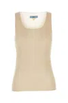 Prada Ribbed Cotton Tank Top Square Neckline In Beige O Tan