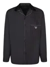 Prada Contrast-trim Silk Pajama Shirt In Black