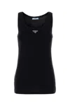Prada Midnight Blue Cotton Tank Top In Black