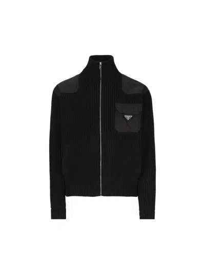 Prada Black Wool Blend Cardigan