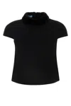 Prada Shearling-trimmed Wool Top In Black