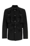 Prada Buttoned Shirt With Chest Pockets And Shoulder Straps In Black