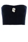 Prada Strapless Wool Blend Top Embellishment Detail In Blue