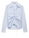 Prada Long Sleeve Collared Button Front Top In Blue