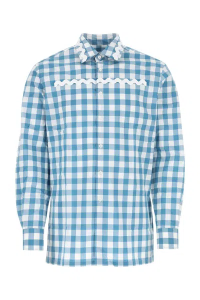 Prada Embroidered Poplin Shirt In Blue