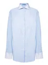 Prada Logo-embroidered Button-up Shirt In Blue