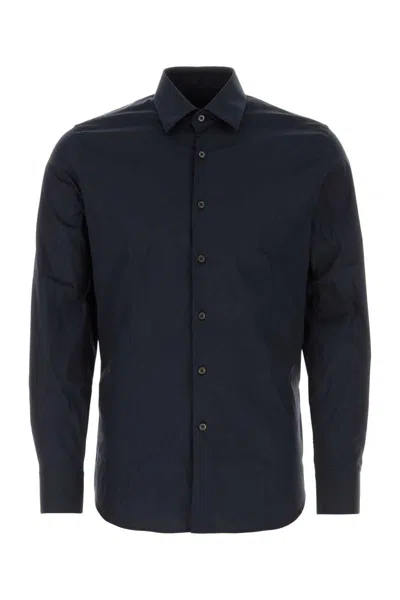 Prada Midnight Stretch Poplin Shirt In Blue
