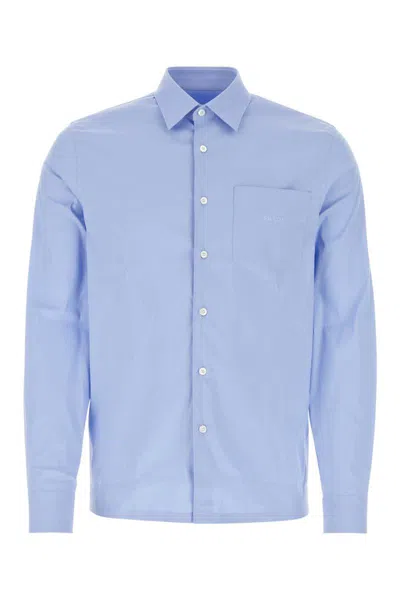 Prada Logo-embroidered Long-sleeve Shirt In Blue