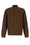 Prada Long Sleeve Poplin Shirt With Chest Pocket In Brown