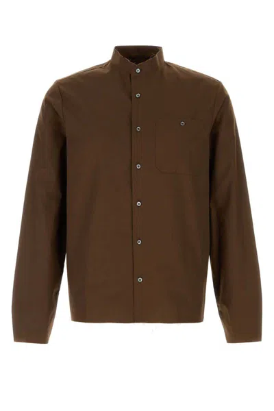 Prada Long Sleeve Poplin Shirt With Chest Pocket In Brown