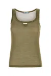 Prada Logo Cotton Jersey Tank Top In Green