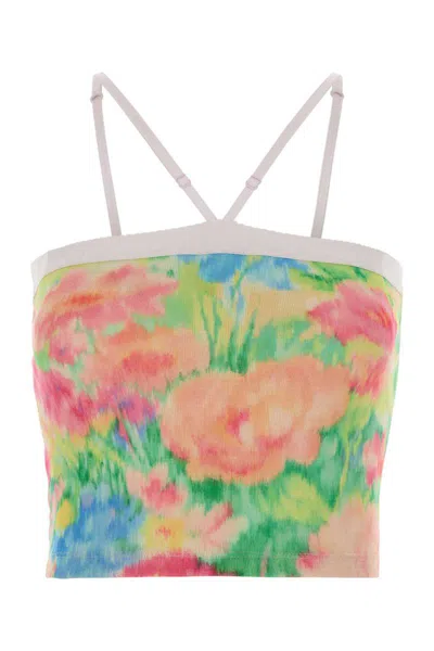 Prada Floral Print Cotton Spaghetti Strap Top In Multi