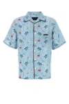 Prada Satin Shirt With Printed Design And Pocket In Blue